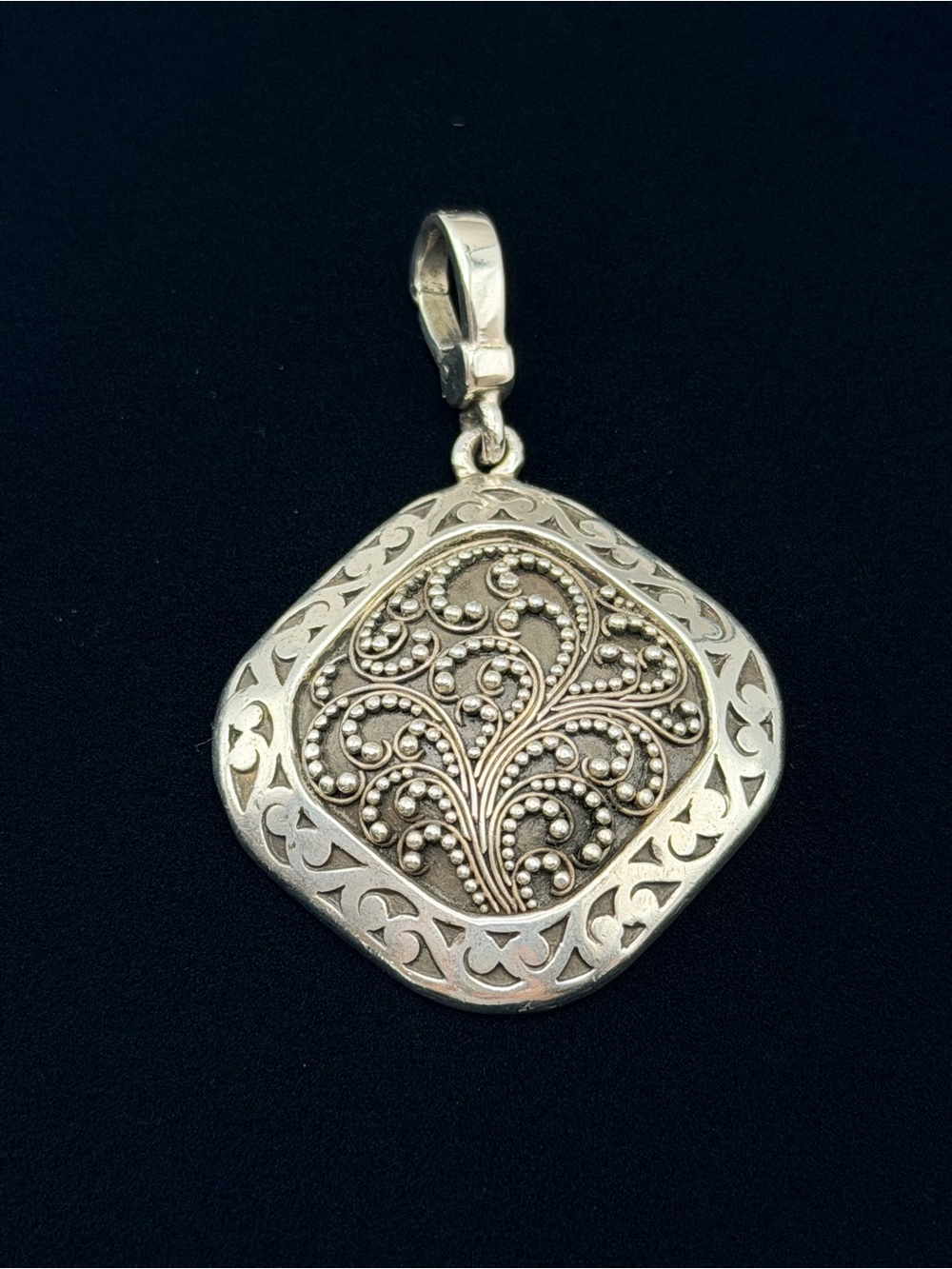 Vintage Lois Hill 925 Sterling Silver Soft Square Scroll Pendant 19g 1.5”